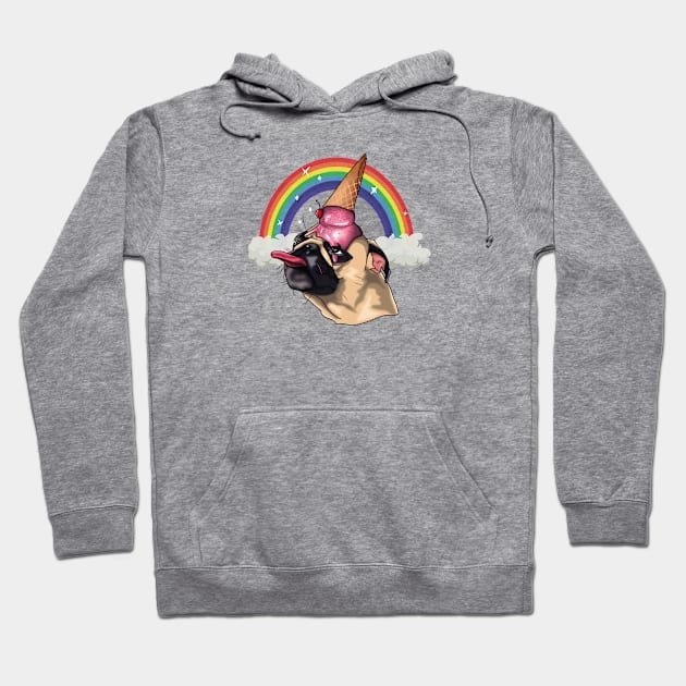 cute rainbow ice cream Licking pug (Cuteness overload ) Hoodie by TheContactor